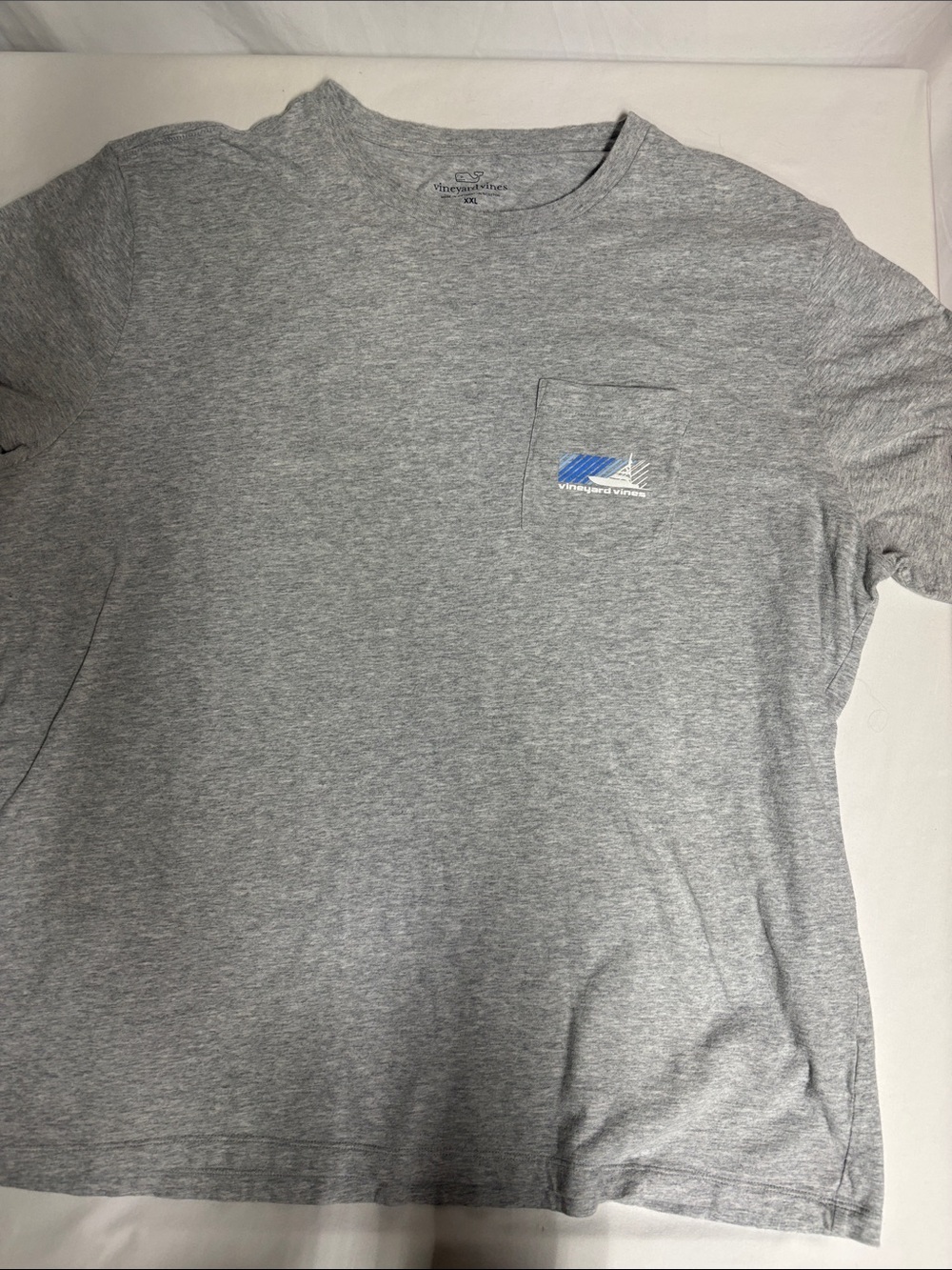 Vineyard Vines Men’s XXL Gray Fishing Boat Graphic Pocket T Shirt 100% Cotton